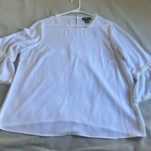 Lightweight White Women's Blouse with Crochet Neck